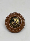 Botón B42MM de cuero genuino café con escudo de vástago, diseño elegante y duradero para moda sofisticada. button