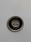 Botón MC545 Plata Negro de 4 agujeros, acabado elegante con centro esmaltado negro y borde pulido. button