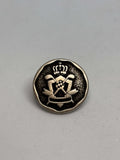 Botón Z1375 de vástago en plata antiguo de 15mm con cresta heráldica y corona, diseño vintage exclusivo. button