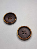Botón de madera de 4 agujeros, ideal para sastrería, disponible en color marrón con borde claro. button