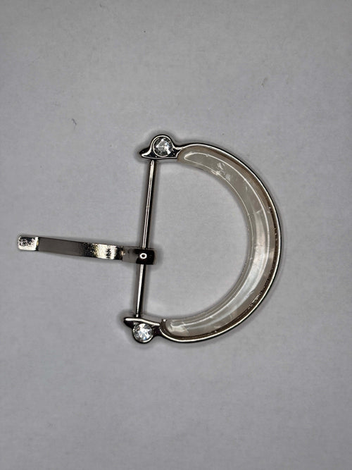 Belt buckle W3410 WHITE - 30mm with clear design and silver accents hebilla de cinturon