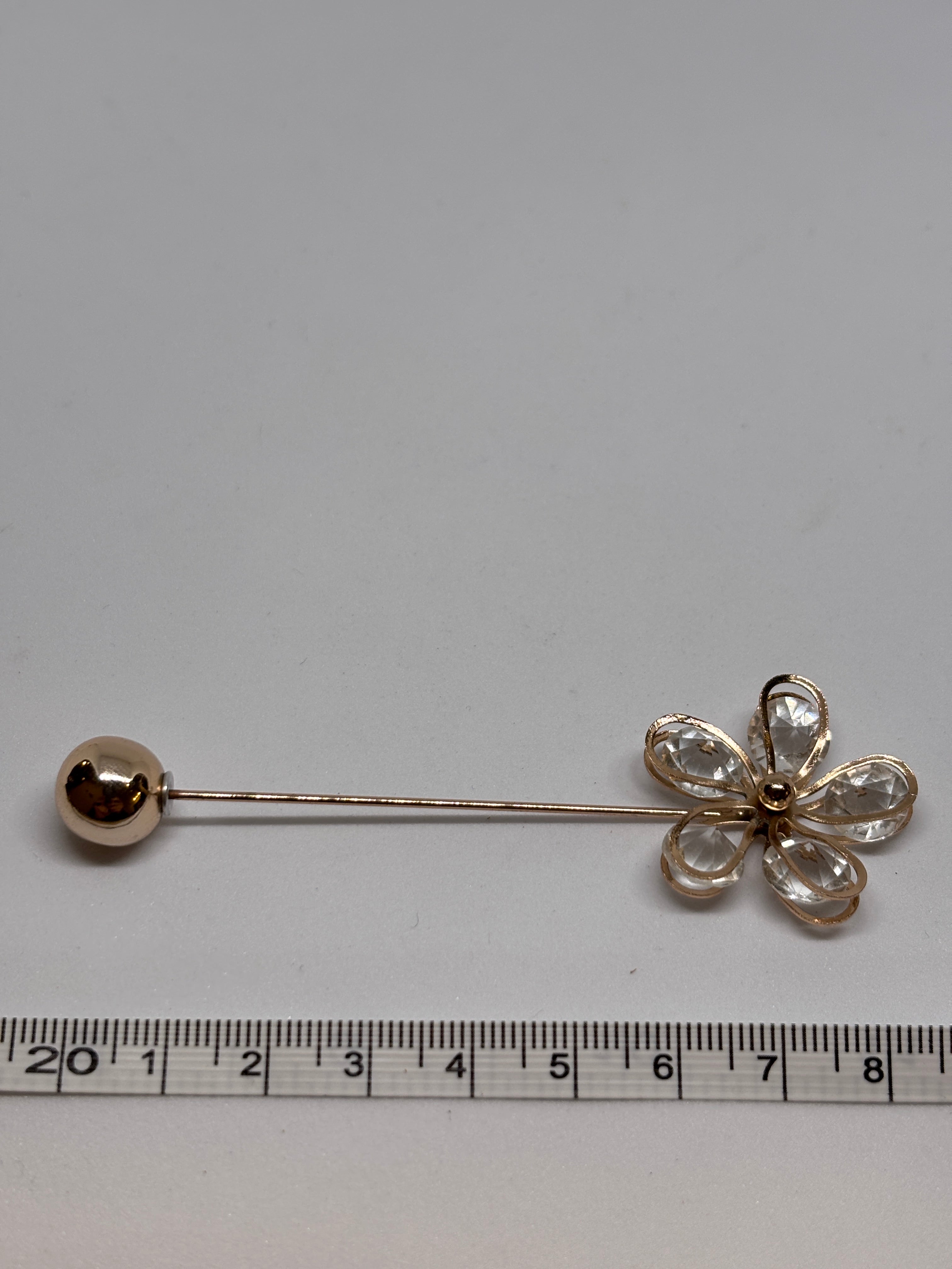 Brooch C 1472 featuring a flower design with crystal petals and a shiny ball end, elegant brooch for any occasion. broche