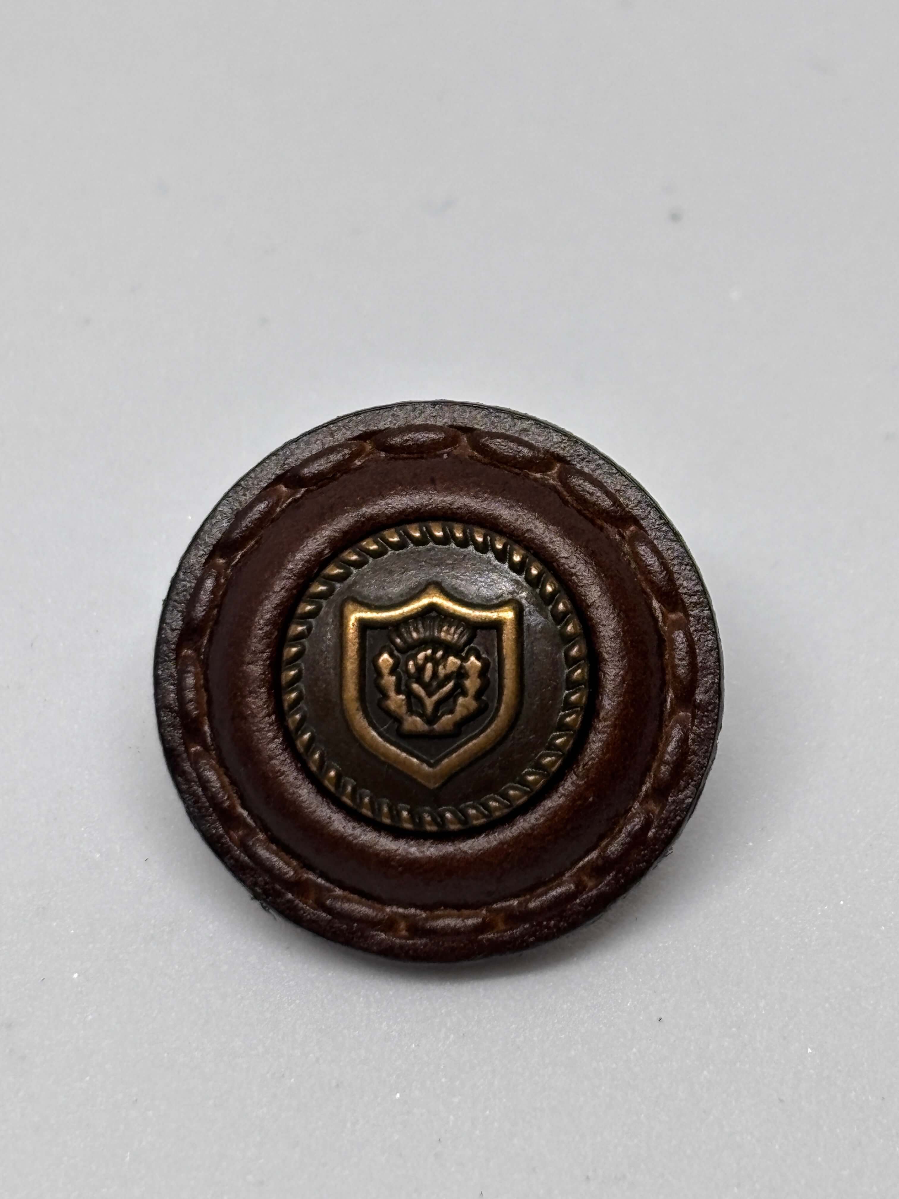 Button B42MM Brown - Real Leather - 15mm 20mm - Shank button boton de pie
